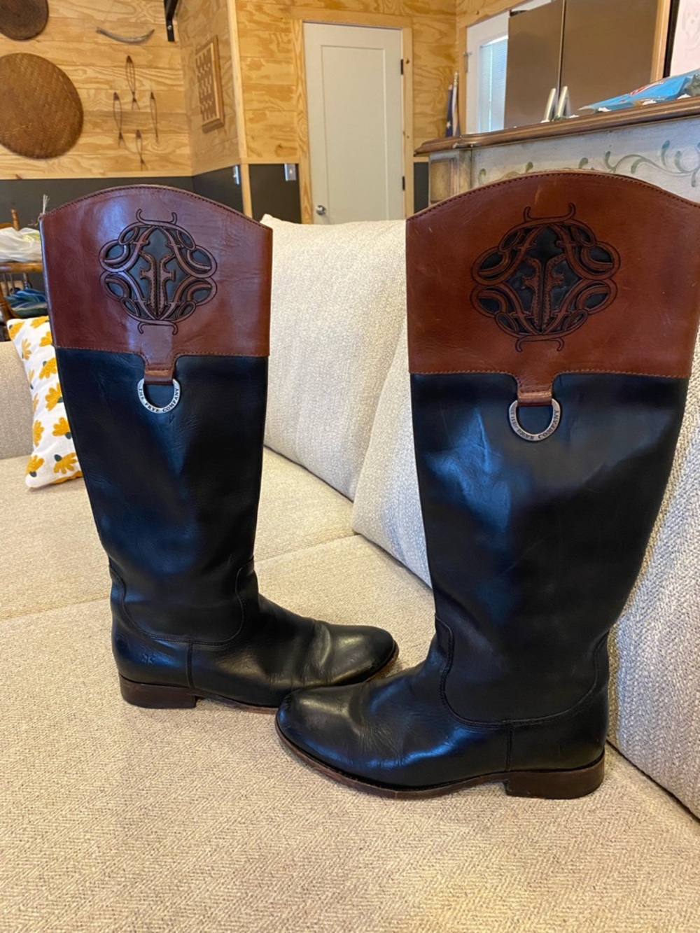 Frye Brown Leather Boots with Black Logo Tag